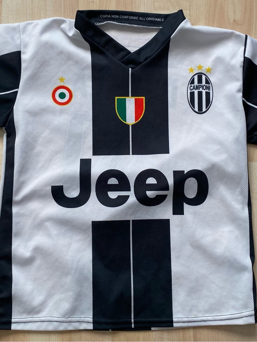 Jeep Kids Black and White Striped Soccer Jersey with Team Crest